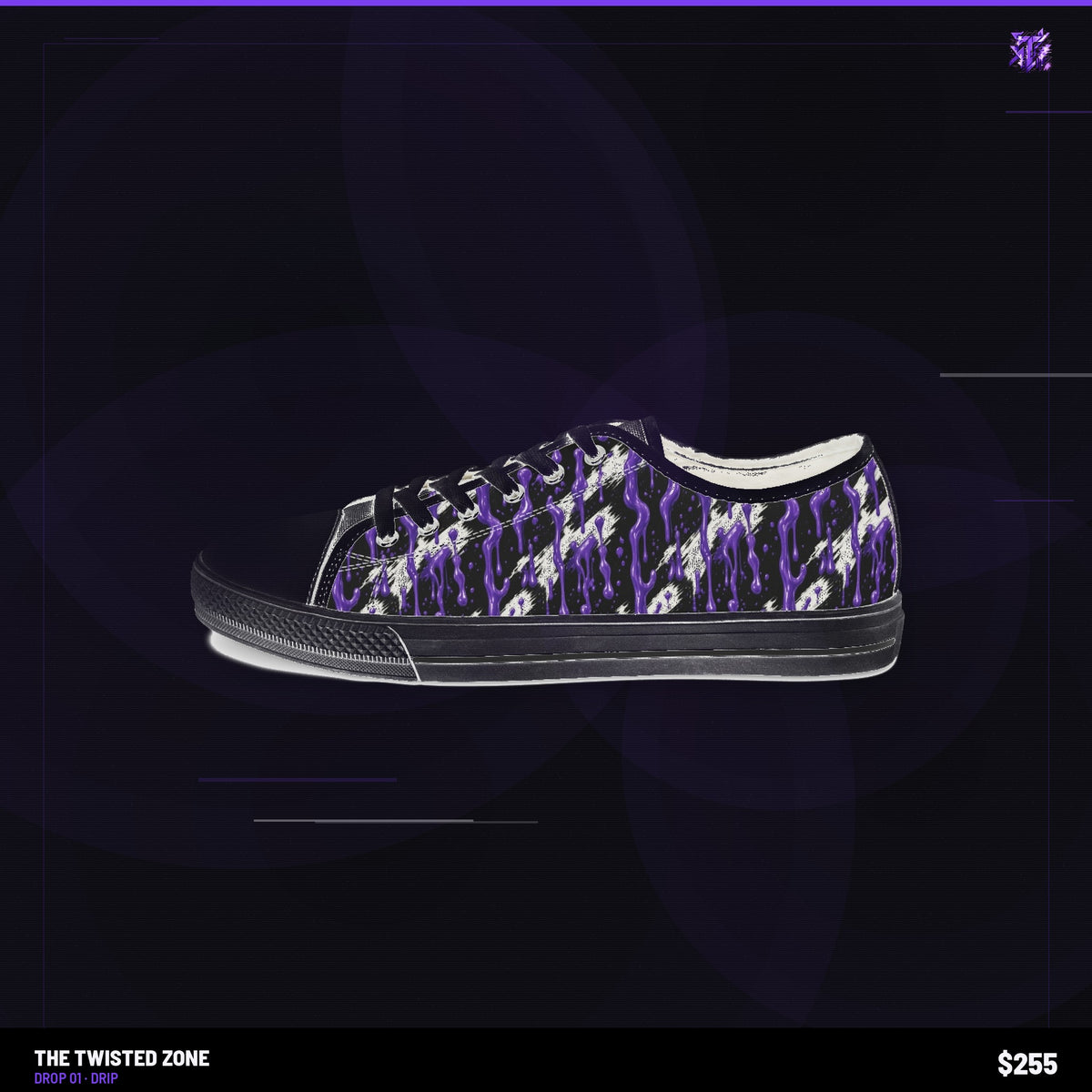 Twisted Zone Drip Sneakers — branded studio visual, Drop 01, The Twisted Zone